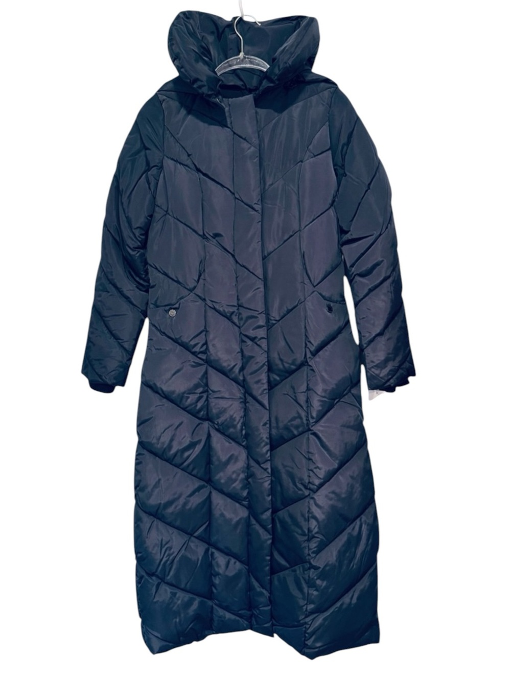 Steve Madden Long Chevron Maxi Puffer Coat Navy XS NWT